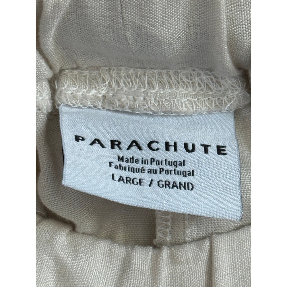 Parachute Linen Pants Large Beige Coastal Minimalist Relaxed Wide Leg Drawstring - Picture 5 of 6